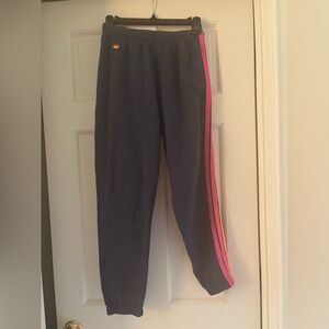 Aviator Nation 5 Stripe Sweatpants in Navy and Neon Stripe